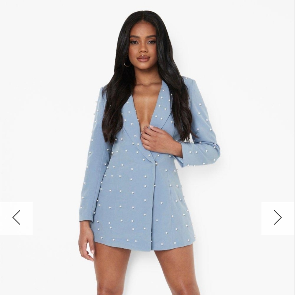 BOOHOO Petite Pearl Blazer Dress